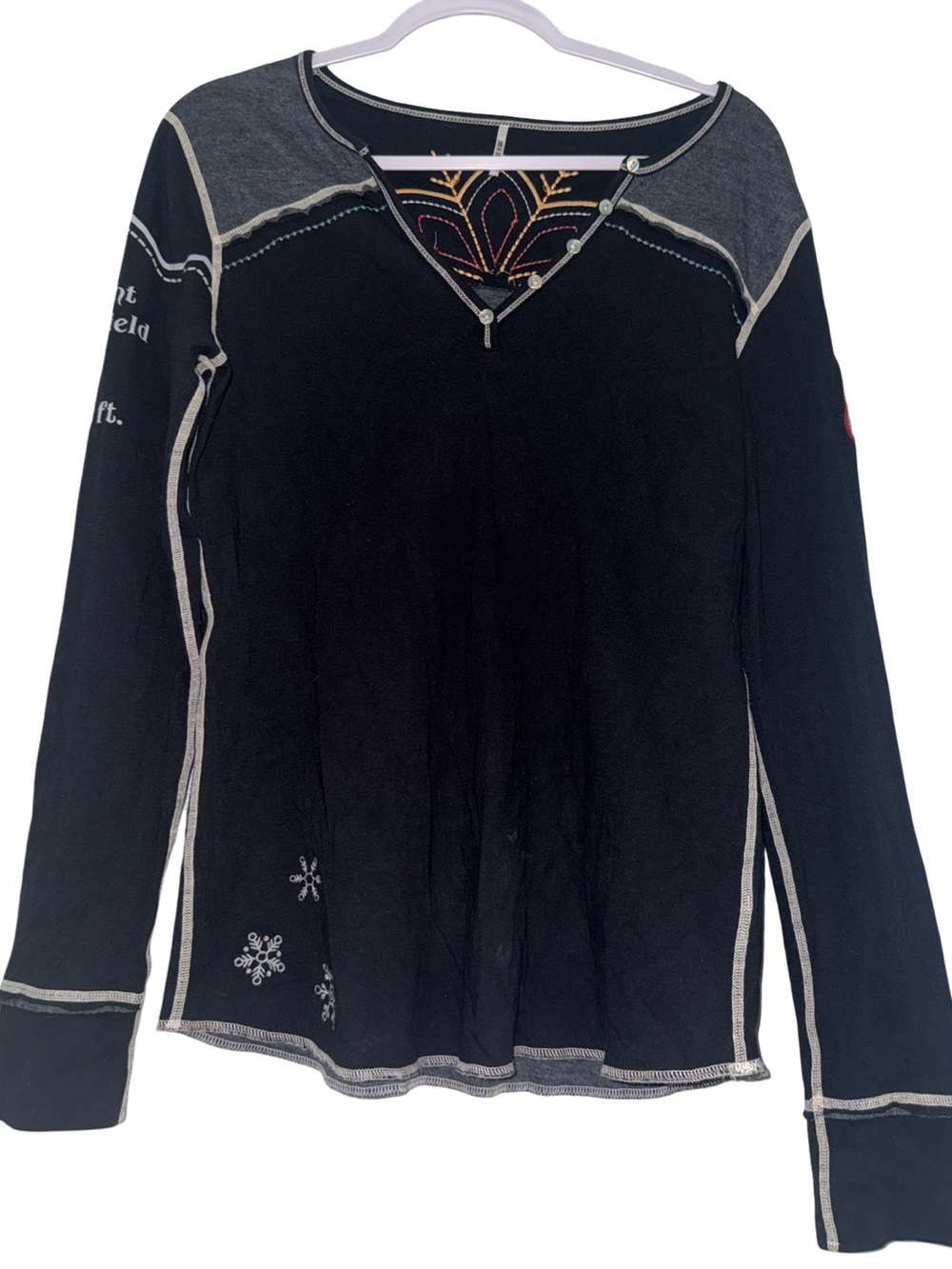 Alp N Rock Womens Size 4 Black Embroidered Long Sleeve Henley Ski Stowe Thermal